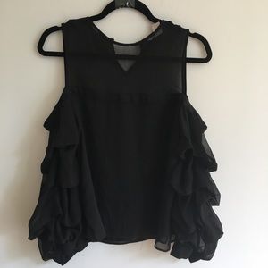 See Through Blouse with Off Shoulder Frills
